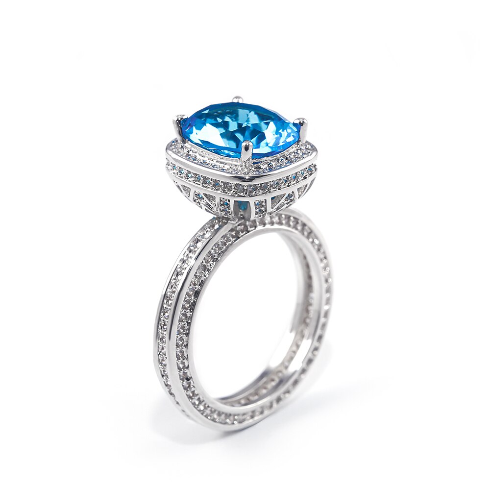 Huitan luxo céu azul zircão pedra anéis de casamento para as mulheres vintage presente de aniversário para a esposa elegante anel de jóias de noivado