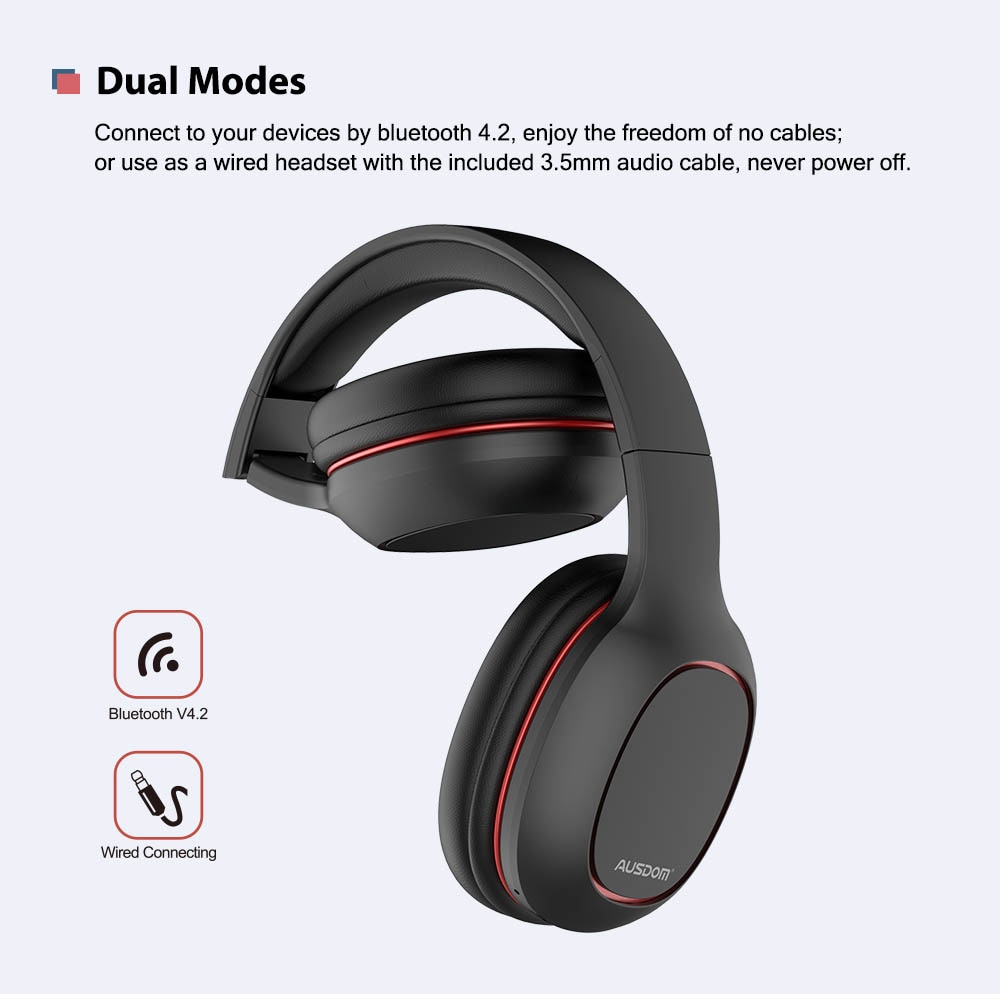 AUSDOM M09 Over-Ear Stereo Wired Wireless Bluetooth Headphone V4.2 Foldable Bluetooth Headset With Mic Support TF Card
