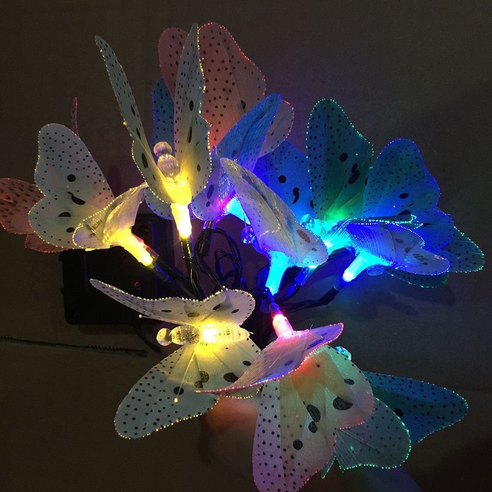 Fiber Optic Butterfly LED Solar Power Fairy Christmas String Lights Outdoor Festoon Garland Garden Waterproof Party Decoration