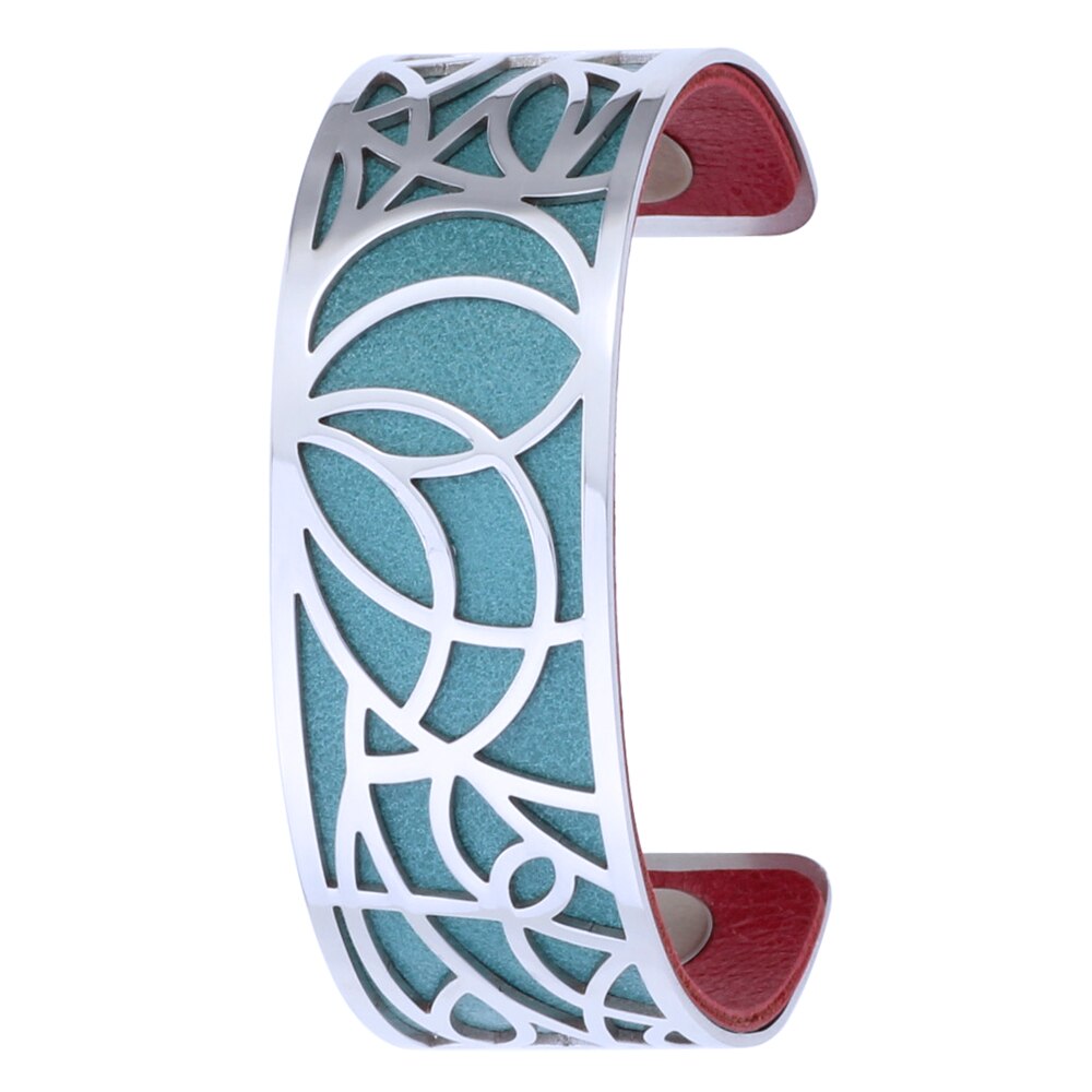 Koaem Rvs Armband Femme Acier Inoxydable De Luxe Manchet Bangle Abstract Patroon Verwisselbare Lederen Sieraden: 008