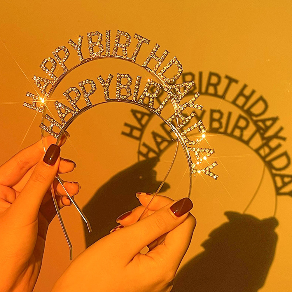 Diadema de feliz cumpleaños con letras en inglés y diamantes de imitación brillantes para mujer, Material de aleación de Zinc, joyería de , accesorio Popular para el cabello