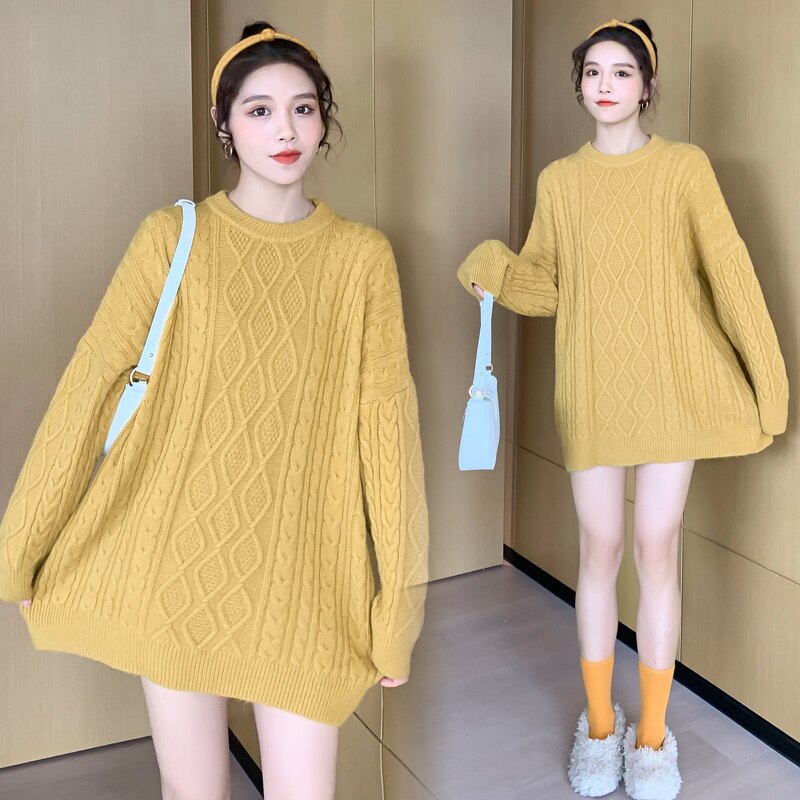 1608# Autumn Winter Knitted Maternity Sweaters Large Size Loose Clothes for Pregnant Women Vintage Pregnancy Tops