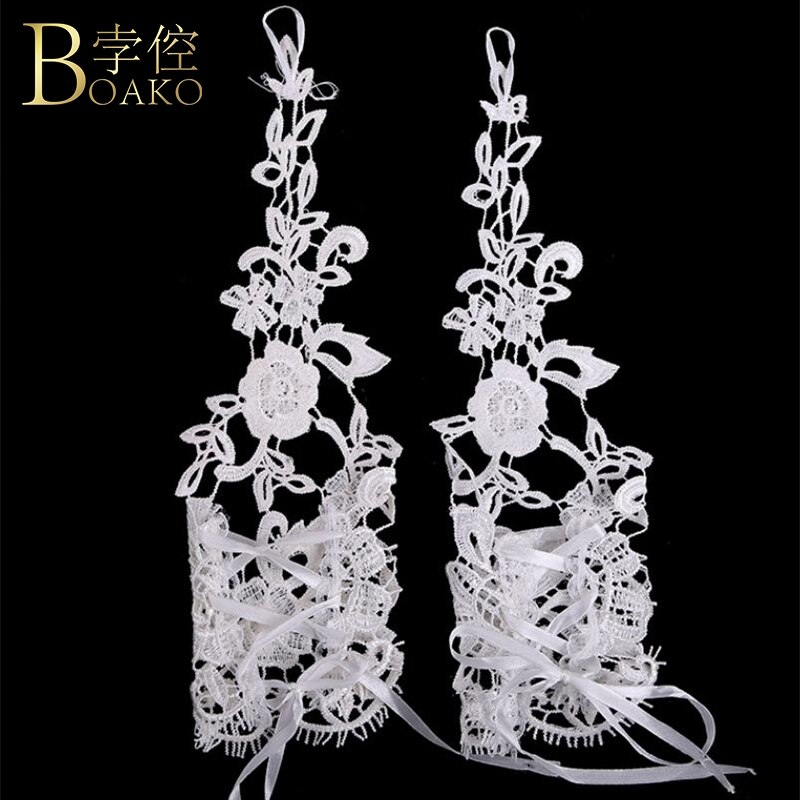 Lange Bruiloft Handschoenen Ivoor Witte Bruids Handschoenen Meisje Party Vingerloze Kant Handschoen Dames Bloem Guantes Bruiloft Accessoires K5