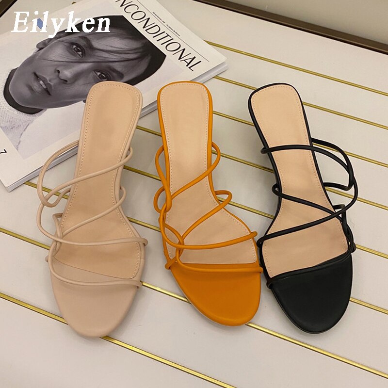 Eilyken Brand Women Slipper Cross Strap Casual Outdoor Sandal Ladies Thin High Heels Slides Sandal