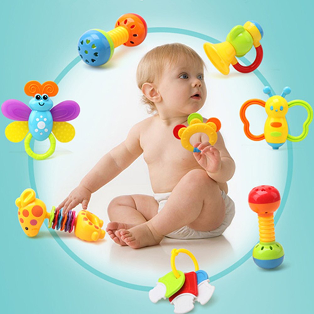 Rattle Teether Set Baby Toys for baby Shake and Grap Baby Hand Rattles for Newborns with Giant Bottle for 0-12 Month Baby