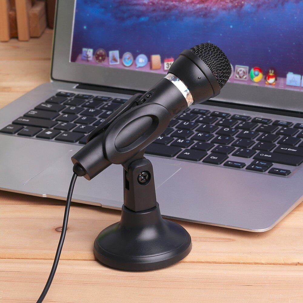 Computer Notebook Desktop Microphone Wire Karaoke Handheld Microphone 3.5mm Mic With Base For Singing Recording