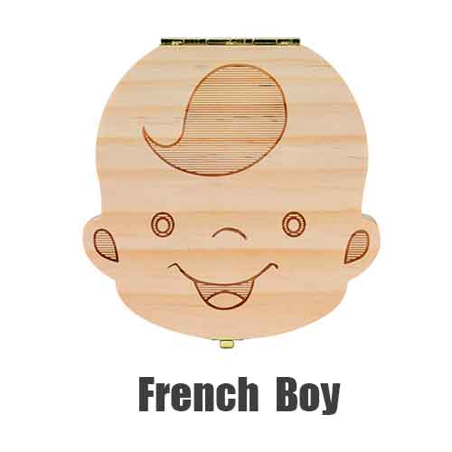Tand Doos Portugue/Spaans/Engels/Nederlands/Frans/Russisch/Italiaans Hout Tand Doos Organizer Save melk Tanden Hout Opslag Tanden: French boy