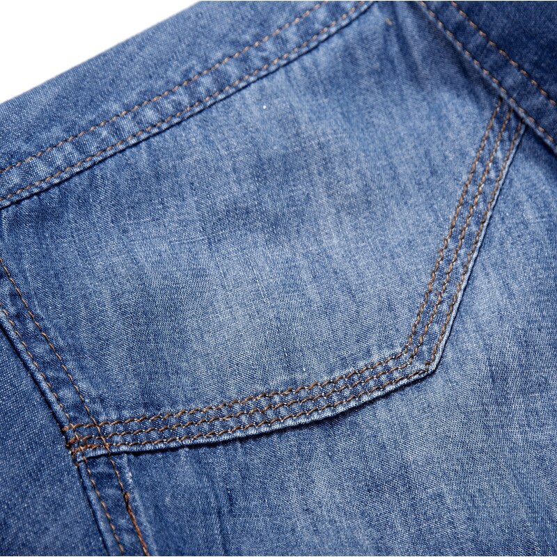 Sommar jeansskjortor för män vattentvätt bomullsmärke kortärmad blå ficka märkeskläder mans slim fit jeanskläder