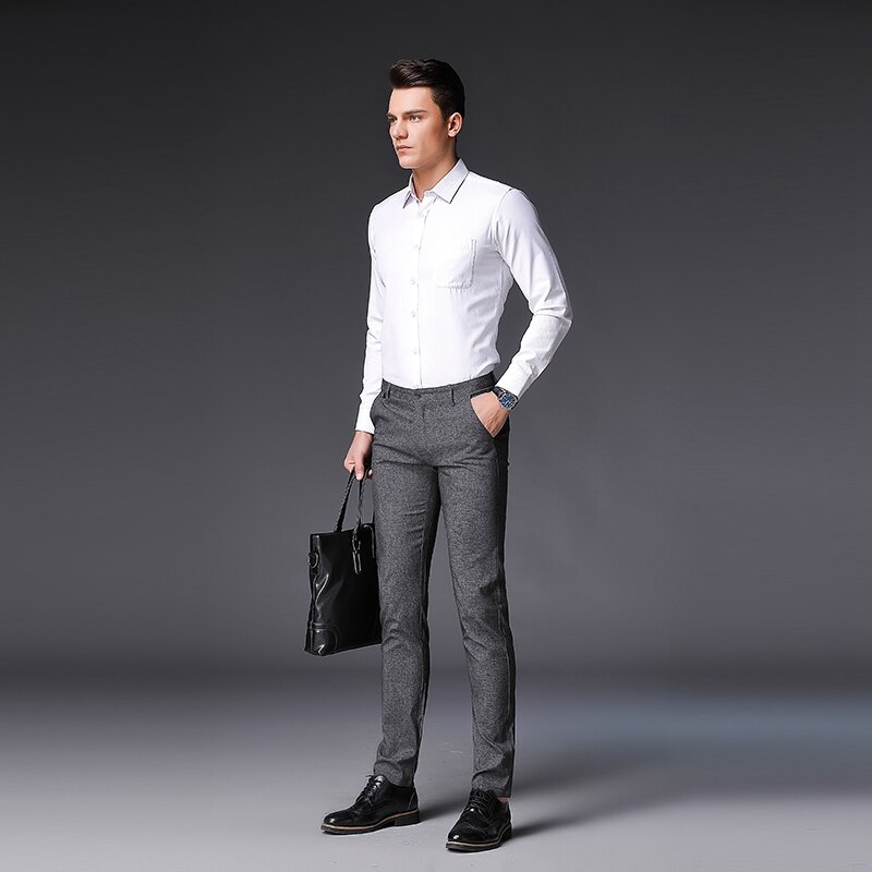 Pantalones de traje gris de para hombre, pantalones casuales de negocios, pantalón de Otoño de delgado