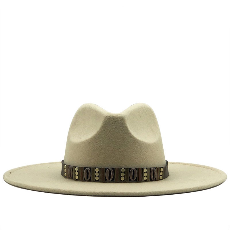 svart menn stor ull fedora hatt bred brem kvinner ull damer fedoras jazz hatt belte caps bowler følte hatter: beige