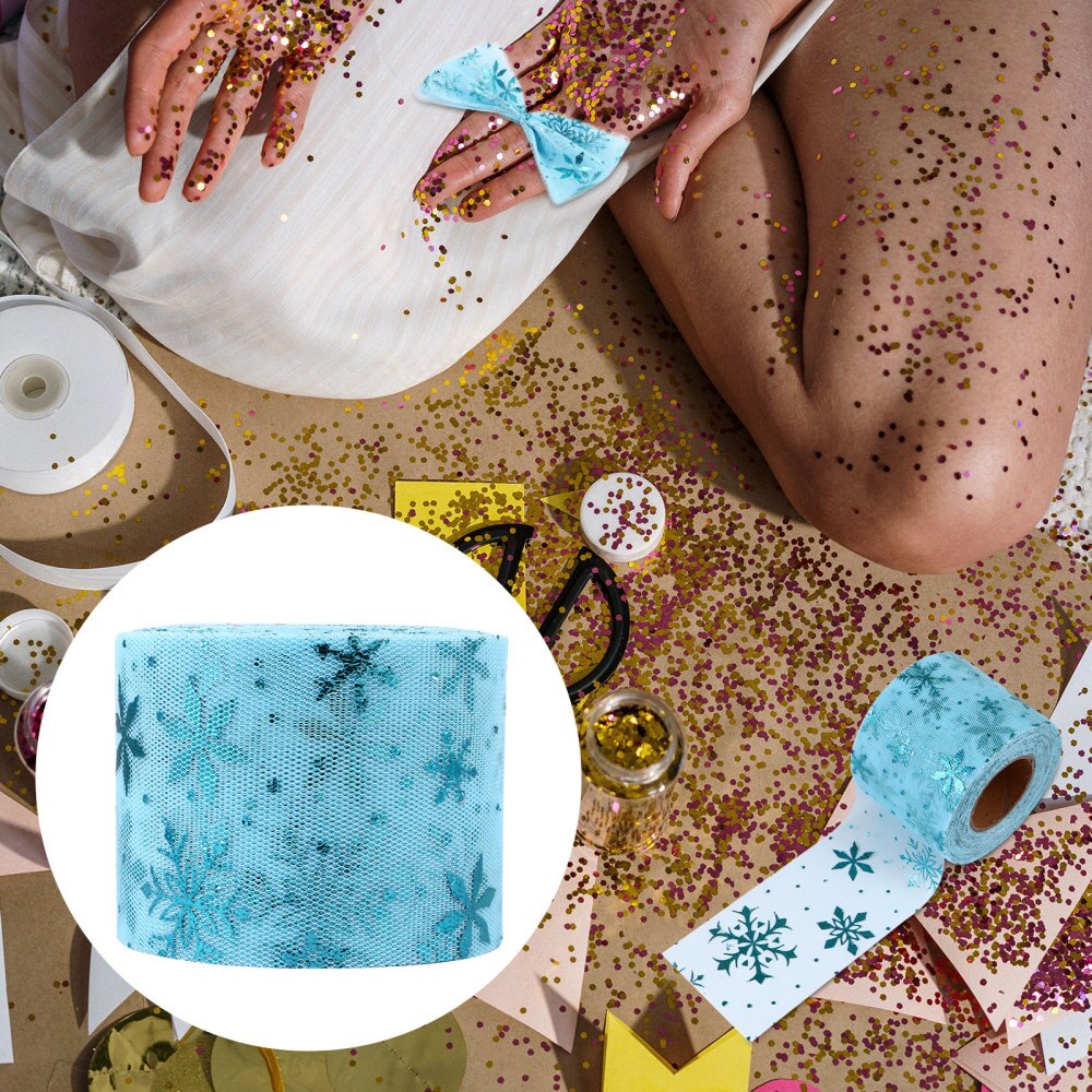 1 impostato Scintillante Garza Rotolo di Avvolgimento Rotolo di Garza per la Festa Di Natale: blu snowflakes