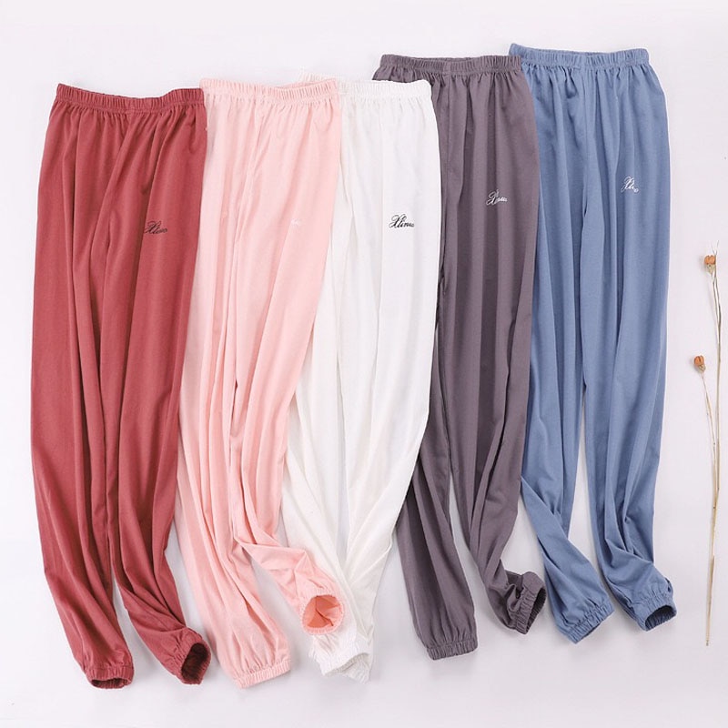 Tunna lösa plus size pyjamasbyxor 100%  bomull dam sovunderdel stickad bomull sommarbyxor dambyxor