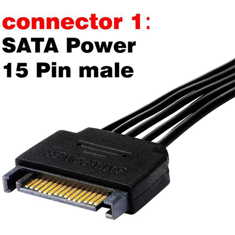 Cable de alimentación SSD de 2 piezas, Cable de alimentación de disco duro SATA de 15 pines macho a 2x SATA de 15 pines hembra, Cable de extensión divisor Y