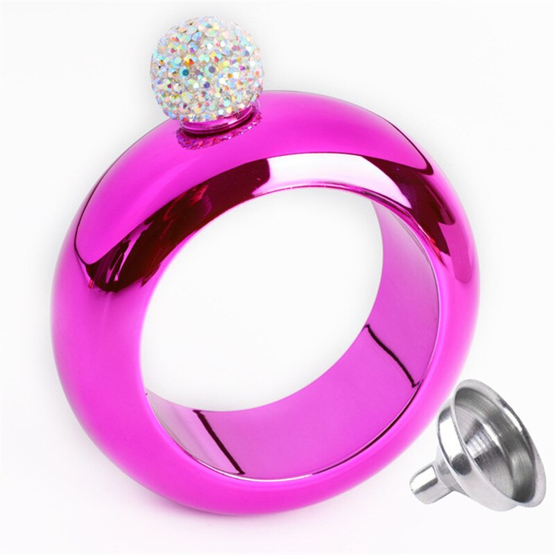 Bracelet rond Portable de 3.5oz avec couvercle en diamant, gourmette ronde, bouteille de bière, de Whisky, de mariage: O With Rhinestones