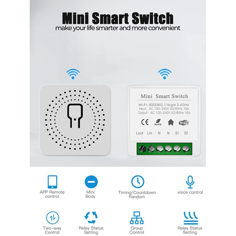 16A Wifi Smart Switch Module 2-Way Control Timer DIY MINI Wireless Switches Smart Home Work With Alexa Home Tuya Smart
