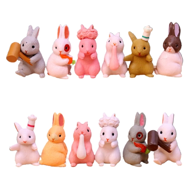 12 Stks/set Cartoon Familie Mini Konijn Beeldje Miniatuur Animal Model Ornamenten