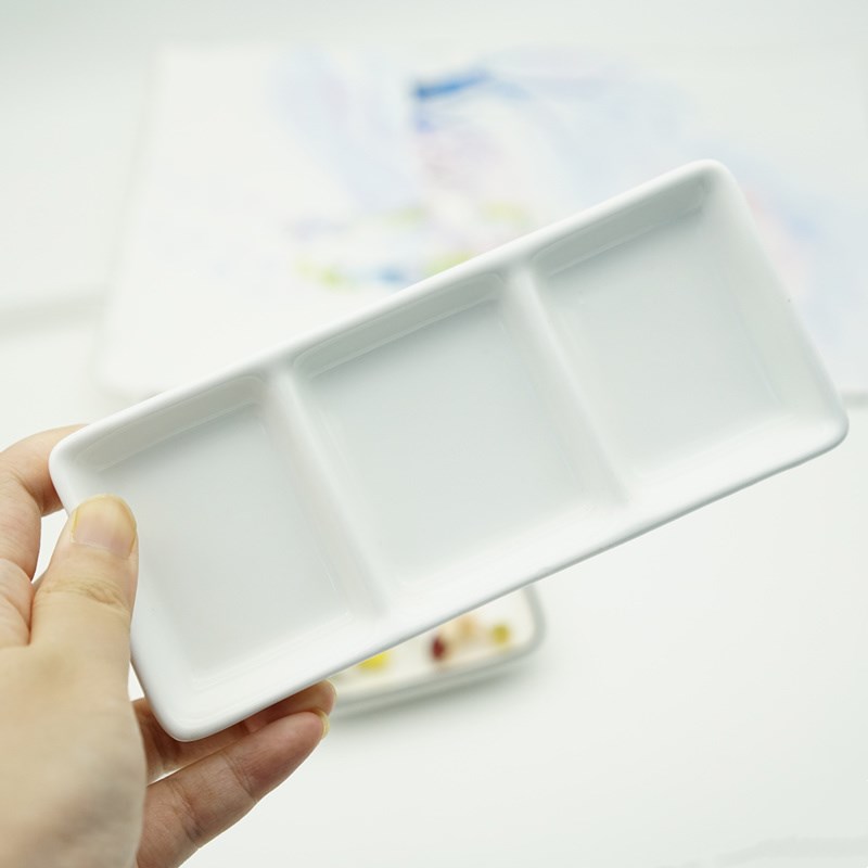 Keramische Aquarel Palet Shell-Vormige Vierkante Drie-Grid Palet Kunst Levert Professionele Schilderen Keramische Levert