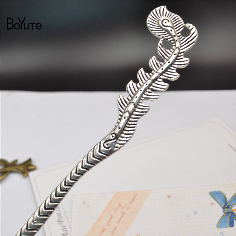 BoYuTe (10 stuks/partij) Vintage Metalen Haar Stok Bladwijzer Dubbele Gebruik Diy Handgemaakte Sieraden Accessoires: 155x23MM Silver