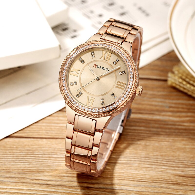 CURREN Luxe vrouwen Casual Horloges Waterdicht Horloge Vrouwen Mode Jurk Rhinestone Rvs Dames Klok