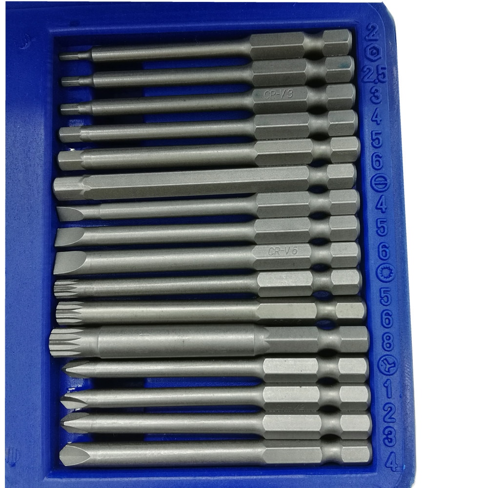 SPIFFYER 50PC Extra Long Bit Set 75mm Long Cr-V Quick Release Screwdriver Bit Holder Security Bit Set Torx Hex Pozidrive Bit