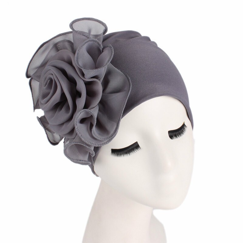 Vrouw Mooie Bloem Tulband Elastische Doek Hoofd Cap Hoed Moslim Vrouwen Hijaabs Dames Haar Accessoires Sjaal Cap: GRAY