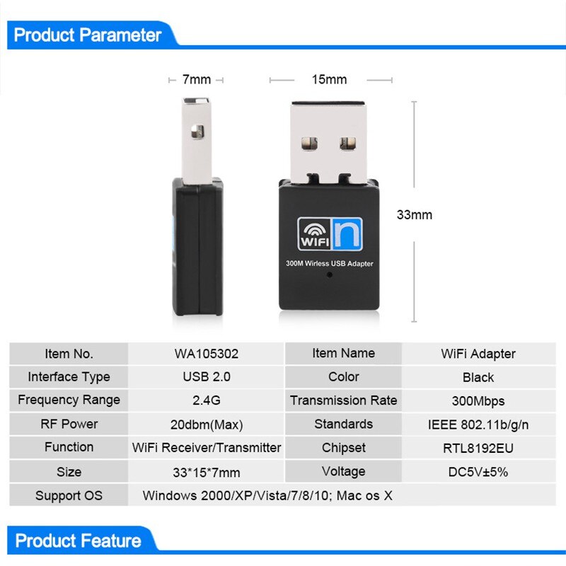 Portátil mini adaptador usb 2.4g sem fio wi-fi receptor extenal placa de rede 300 mbps para win 7/ 8/10 mac os linux