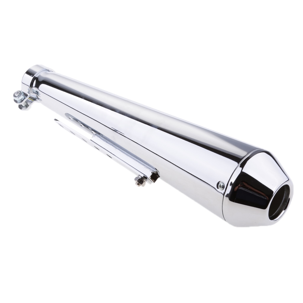 Universal motocicleta shorty tubo de escape silenciador 17 long chrome longo cromo prata