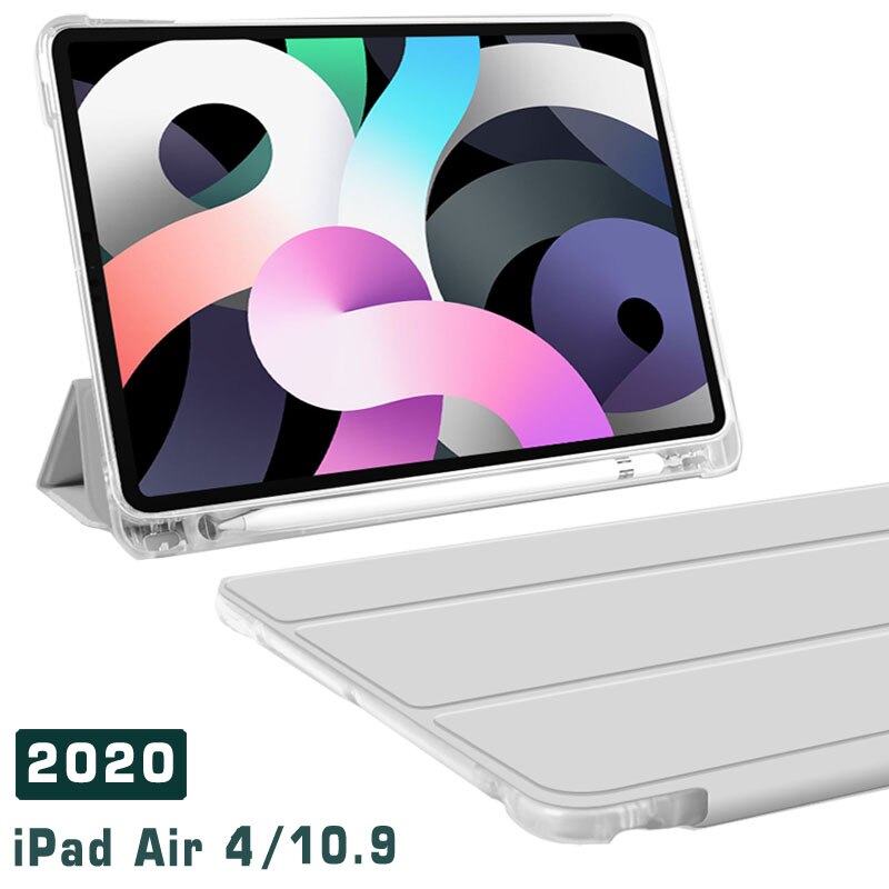 Flip skórzany pokrowiec na iPad Air 4 10.9 2020 przezroczysty futerał na tył z miejscem na długopis do Apple iPad Air 4th Gen stojak na walizkę Funda Capa