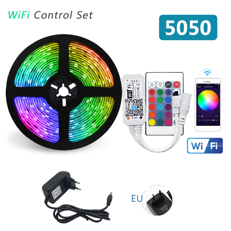5meters 5050 Kit Bright Waterproof RGB LED Light Strips Lamp light Tape 220V Ribbon Band with Remote Controller: Wifi-EU Plug