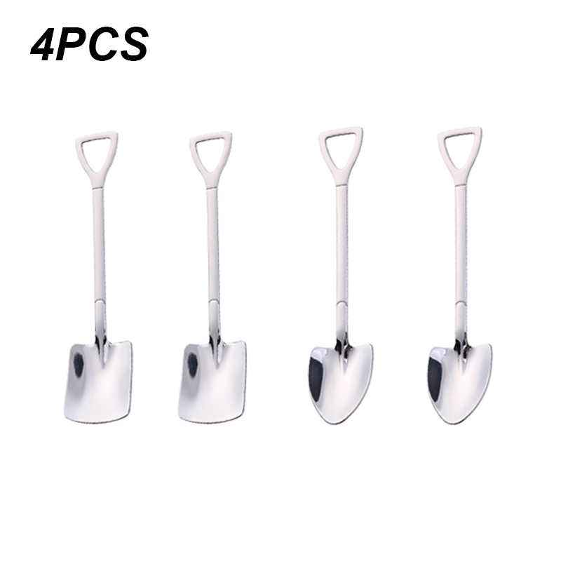 Juego de cucharas planas de acero inoxidable 410 para postre, cuchara de Metal para café, té, helado, barra creativa de , artículos para el hogar, cocina: 4PCS2