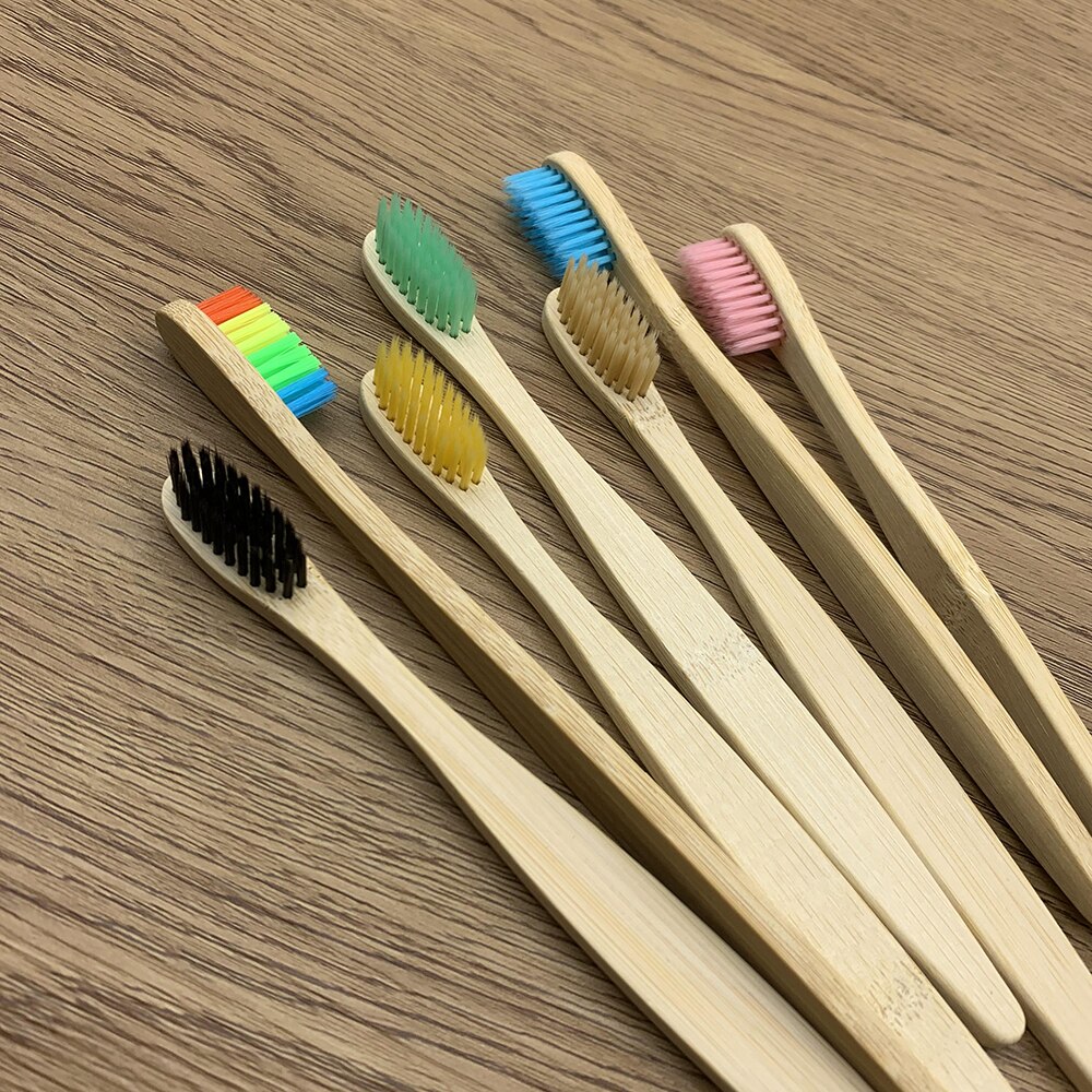 Bamboo Toothbrush Wooden Handle Brush Eco Friendly Tooth Brush Head Cover Oral Care Cleaning Tools Soft Fibre Rainbow Color