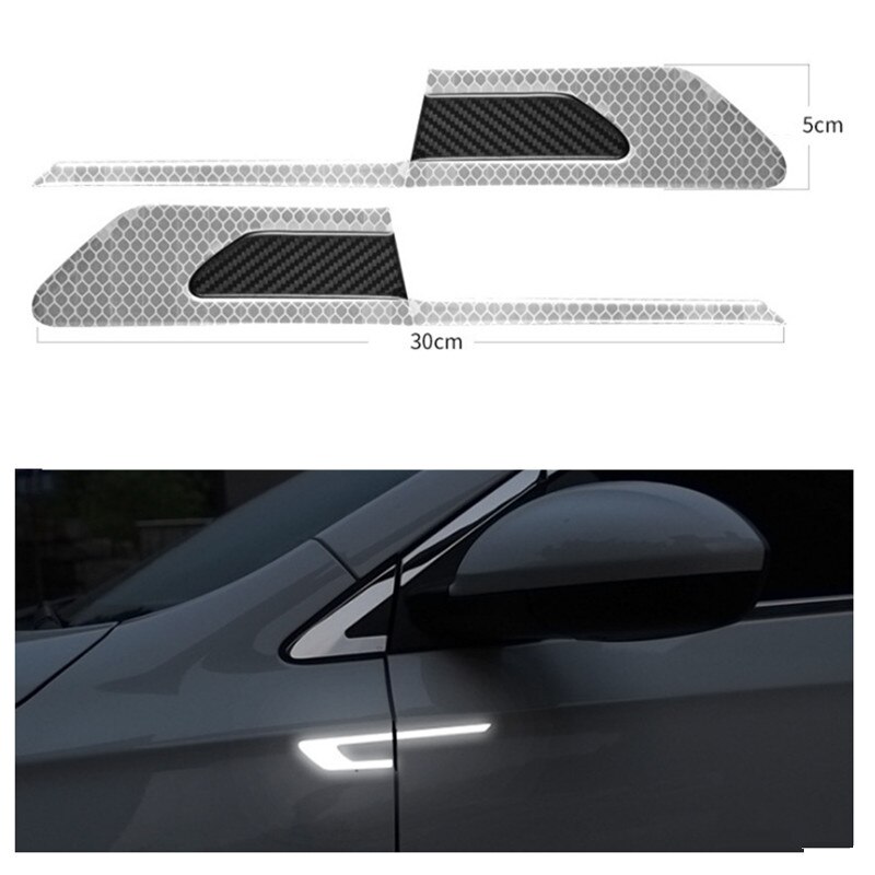 2 Teile/satz Auto Reflektor Aufkleber Reflektierende Sicherheit Warnung Streifen Band Auto Stoßstange Reflektierende Streifen Sichere Decals Styling Leisten: Weiß