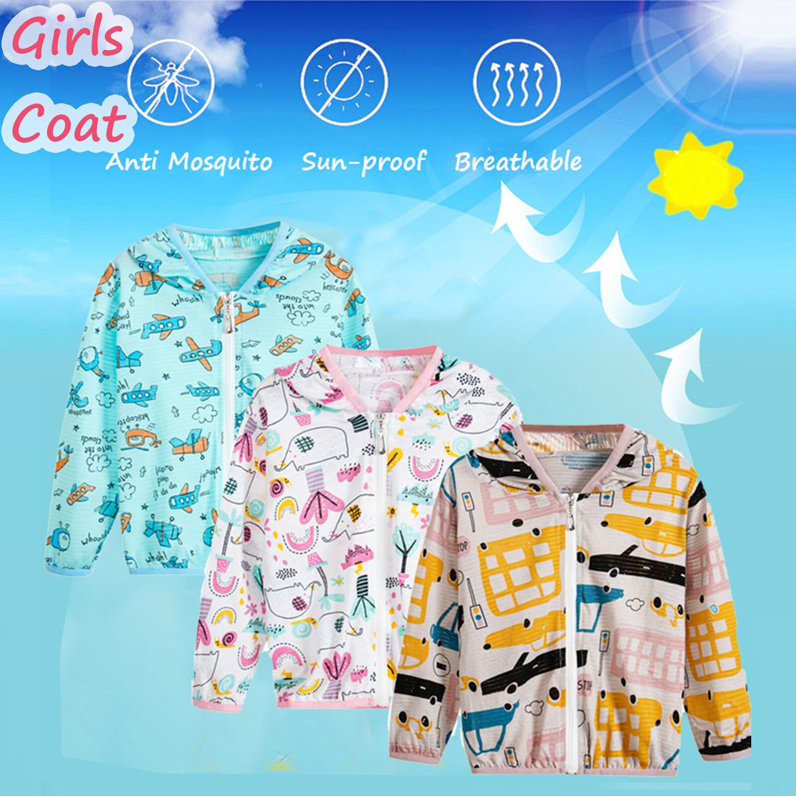 Zomer Stijl Peuter Kids Jongens Meisjes Cartoon Zonnebrandcrème Jassen Hooded Jassen Rits Jassen Vogue Zon Kleding