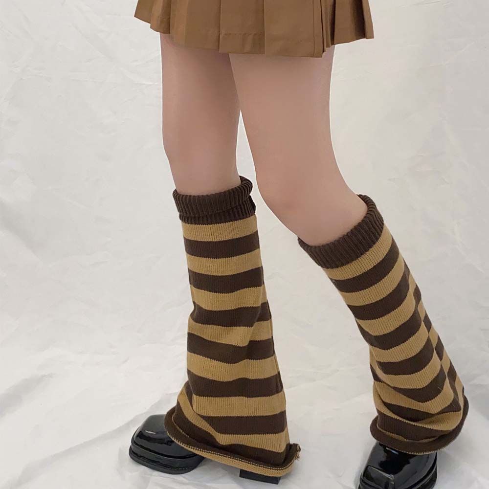 Lolita – jambières longues japonaises gothiques pour femmes, Leggings à rayures, guêtres, chaussettes d&#39;hiver tricotées, manchettes, chauffe-chevilles