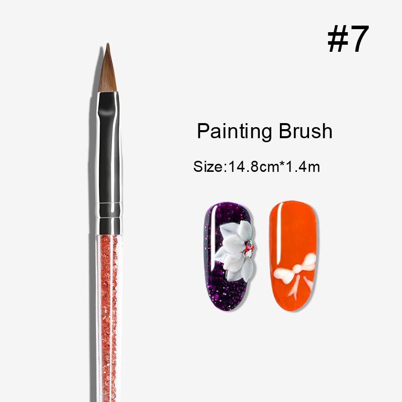 Pincel para delinear uñas, Pinceles para pintar uñas, con diamantes de imitación, nailon, mango acrílico, herramienta de diseños DIY, 1 unidad: 07