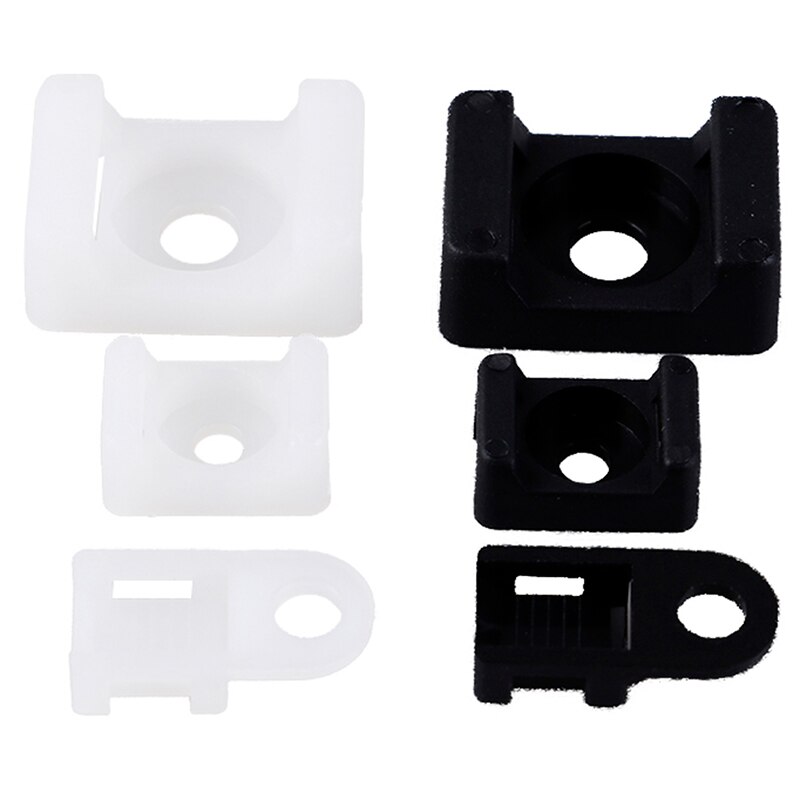 100pcs White Black Cable Tie Mount Wire Buddle Saddle Type Plastic Holder