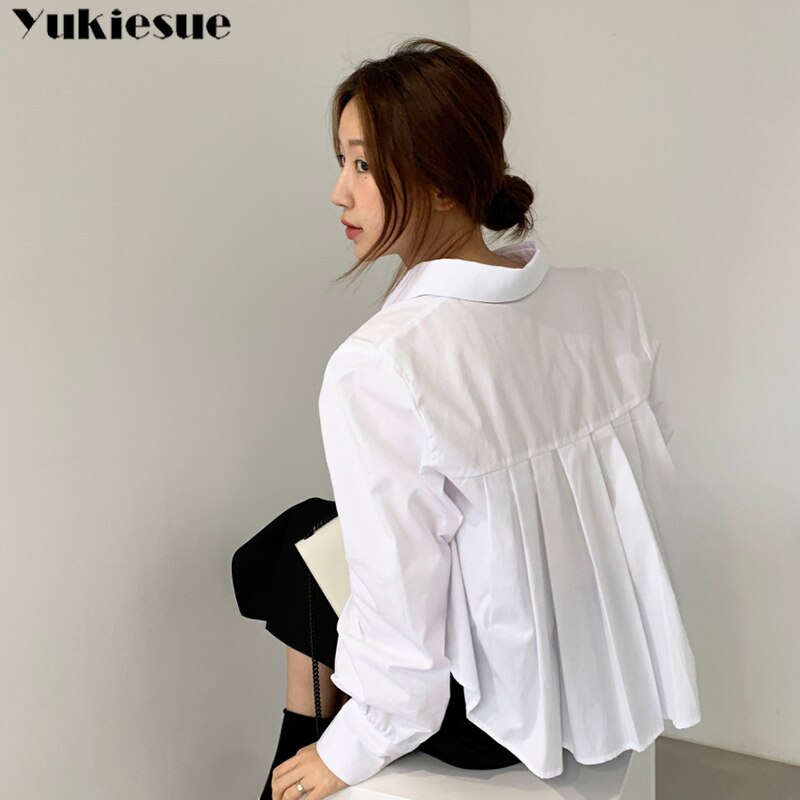 Blusas koszule damskie koreańskie bluzki letnie Blusas Fashion bufiaste rękawy białe bluzki plisowana nieregularna biurowa, damska eleganckie topy