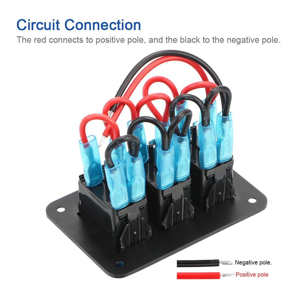 DC 12V/24V Overload Protection 3 Gang Rocker Switch Panel ON/OFF Lights Car Truck Marine Ship Circuit Breaker With Icon Sticker