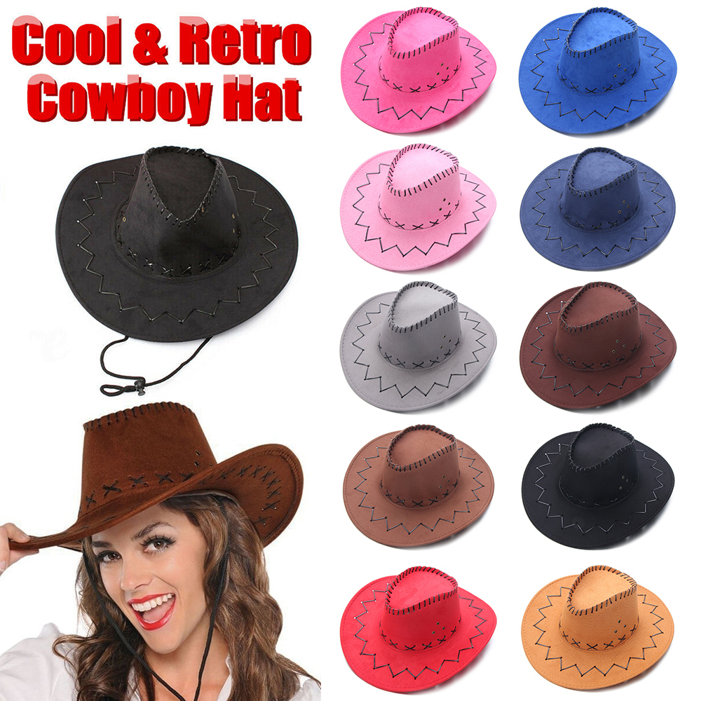 1pc vintage cowboy jazzhat western stil ruskind bredskygge jazz filt fedora kasket fancy dress tilbehør til mænd kvinder