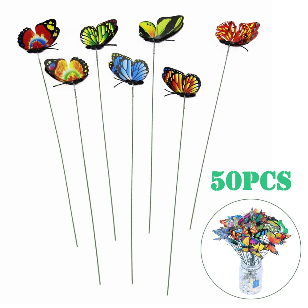 50Pcs Outdoor Garden Assorted Colors Butterflies Stakes Home Christmas Decoration for Yard Patio Lawn Party Supplies: Default Title