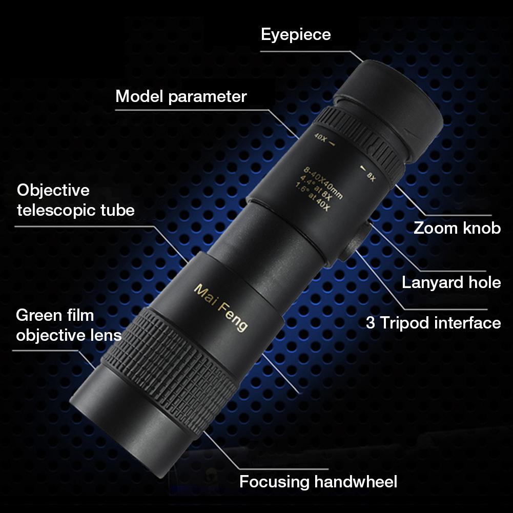 8-40X40mm 4K Super Telephoto Zoom Monocular Telescope Portable For Beach Travel Supports All Smartphones To Take Pictures HD