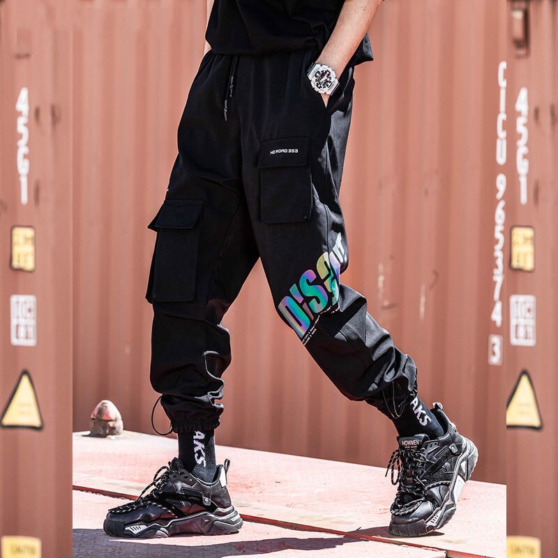Techwear riflettente uomo Streetwear pantaloni Hip-Hop coreani Harem pantaloni Cargo Casual da uomo pantaloni larghi funzionali multi-tasca
