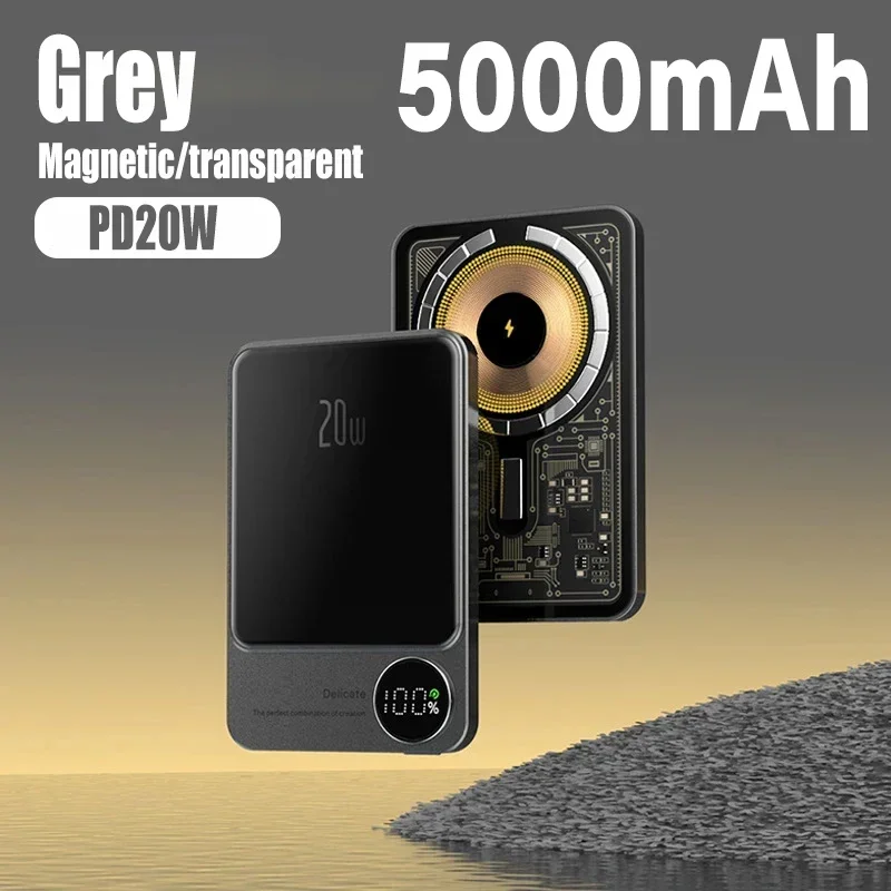 10000mAh Macsafe Magnetic Power Bank PD20W 15W Wireless Fast Charger External Auxiliary Battery Pack for Magsafe IPhone 15 14 13: Khaki