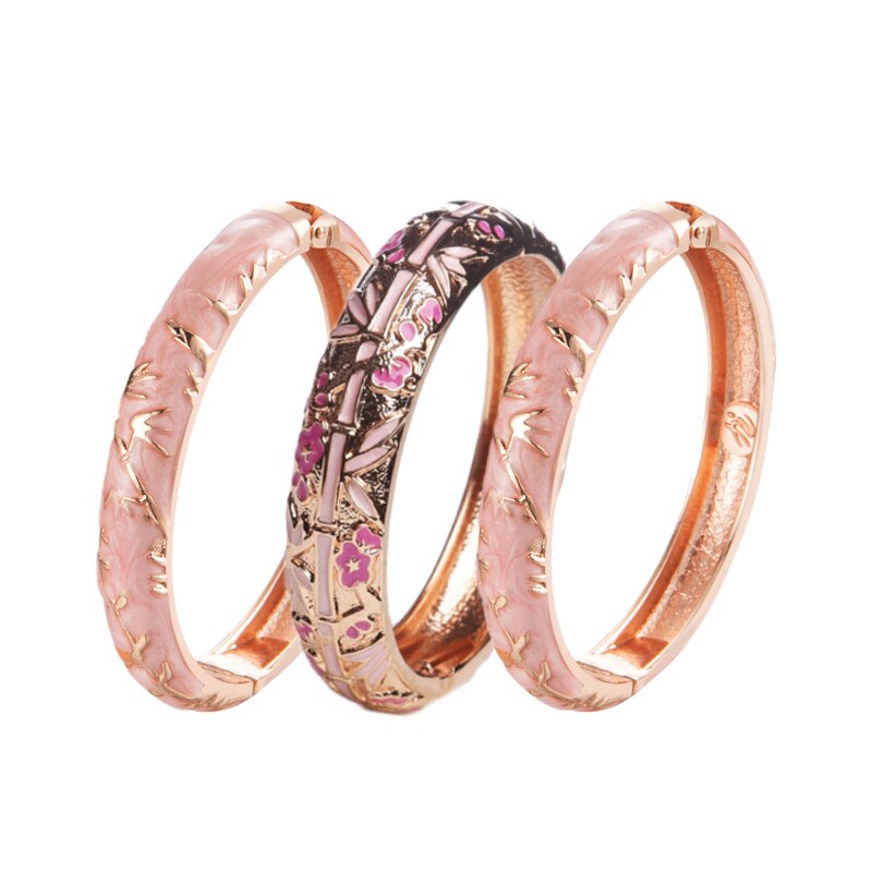 3 Pcs Set Cloisonne Bangles Voor Vrouwen Sieraden Lady Girl Vrouwen Hand Armbanden Enamel Bangle Indische Stijl: pink set 1