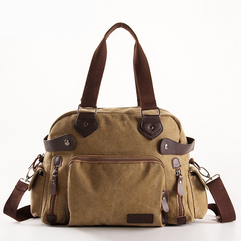 Effen Kleur Zwart Kaki Casual Vintage Multifunctionele Kofferbak Canvas Crossbody Reistas Schoudertas Messenger Handtas: Khaki