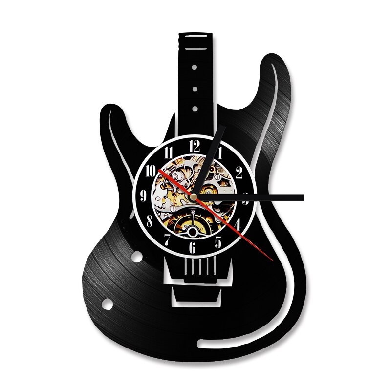 Płyta winylowa zegar ścienny gitara CD doprowadziło zegary antyczny instrument muzyczny Dom dekoracje kreatywny cichy wiszący zegarek dla miłośników muzyki