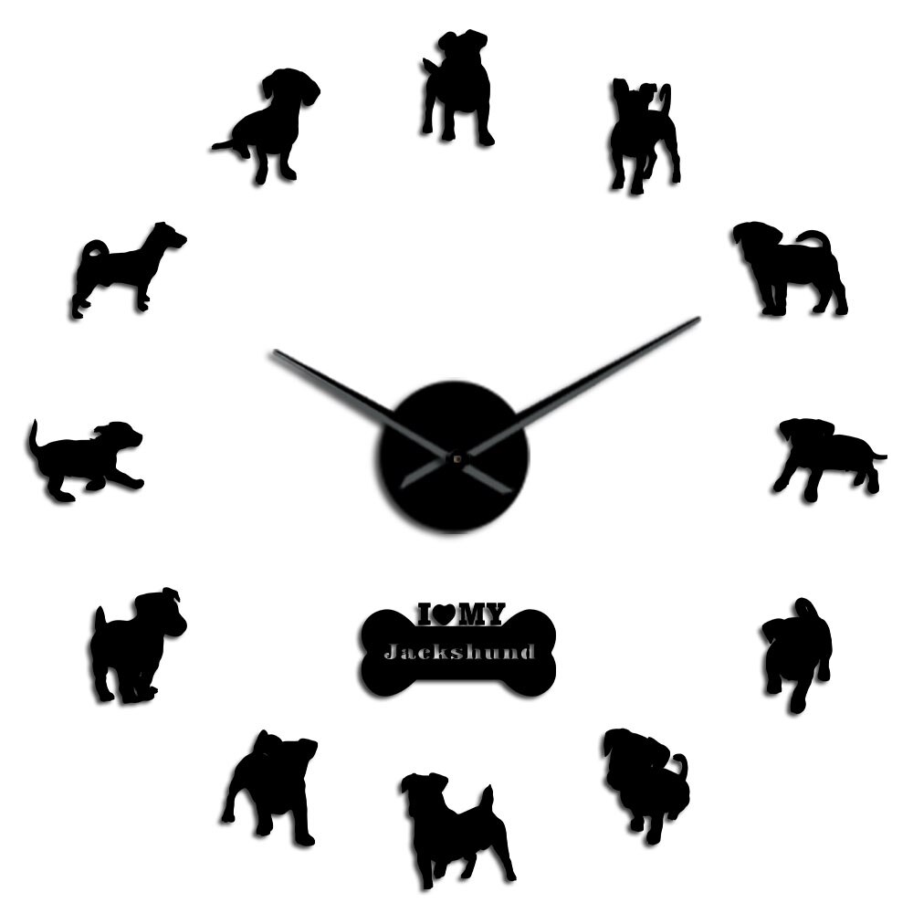 Jack Russell Terrier Dachshund Mixed Dog Breeds Acrylic DIY Wall Clock Jackshund JackWeenie Puppies Decor Mirror Effect Wall Art: Black / 47 inch