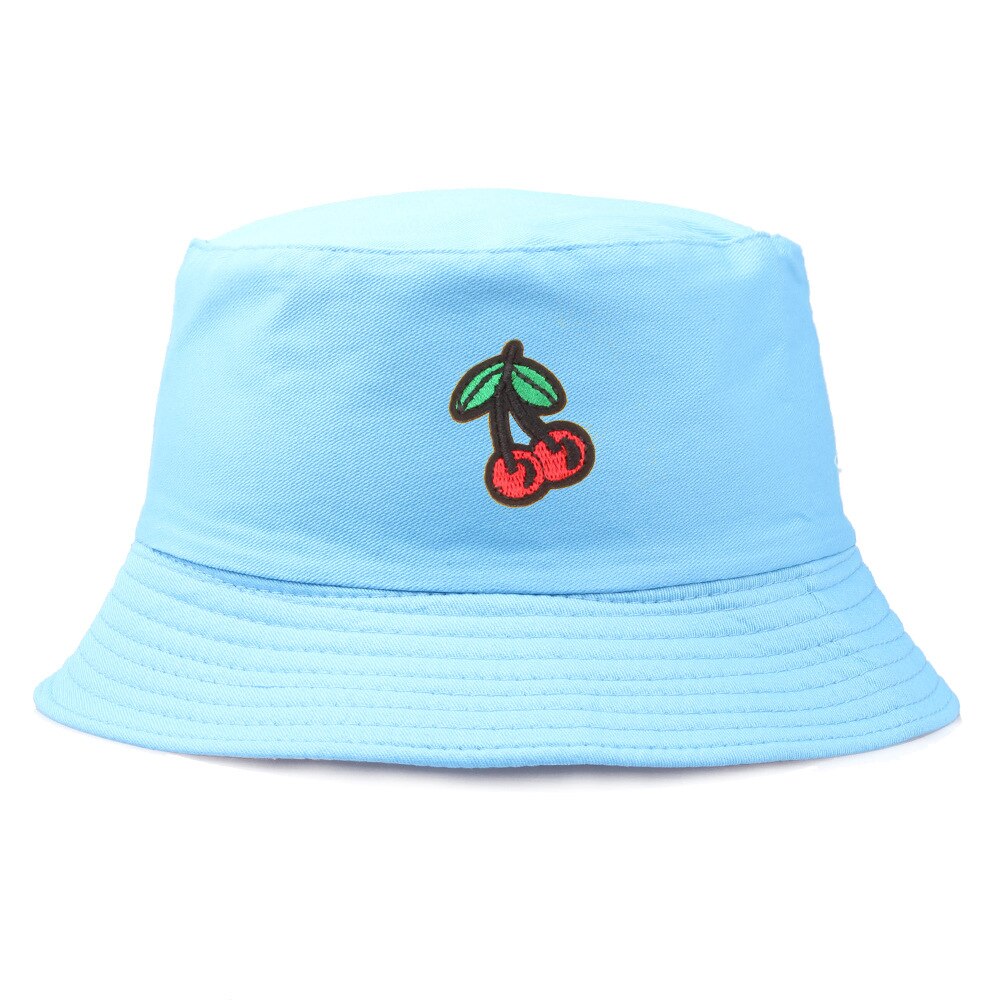 Fruit Cherry Bucket Hats For Girls Women Reversible Fisherman Hat Panama Bob Hat Summer Sun Hat: Sky blue