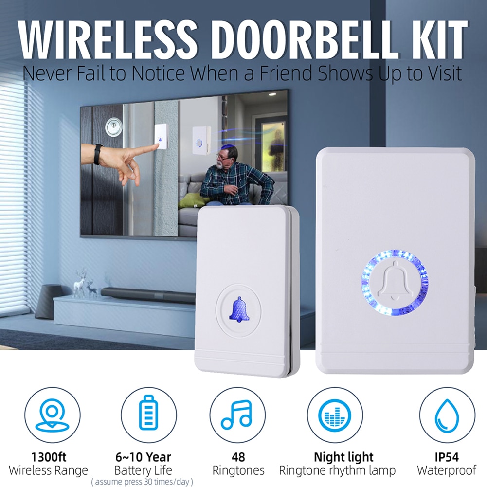 Smart Home Wireless Doorbell AC Night Light Doorbell Remote Home Chime Intelligent Wireless Doorbell Waterproof Wifi Receiver