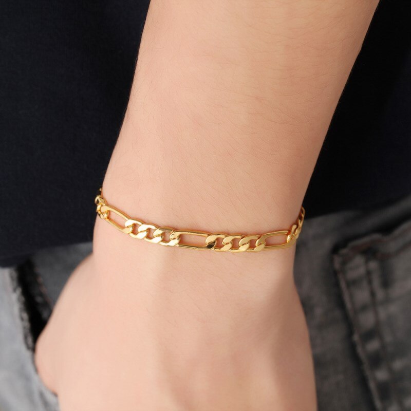 ! brazalete de acero inoxidable 316L con cadena de oro para mujer de Feijiaro